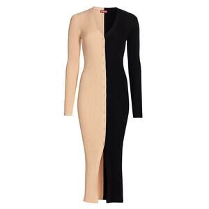 STAUD Shoko Colorblocked Sweater Midi Dress - M - Buff Black